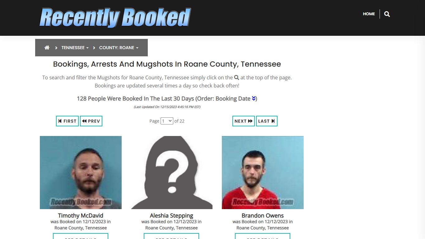 Bookings, Arrests and Mugshots in Roane County, Tennessee - Recently Booked